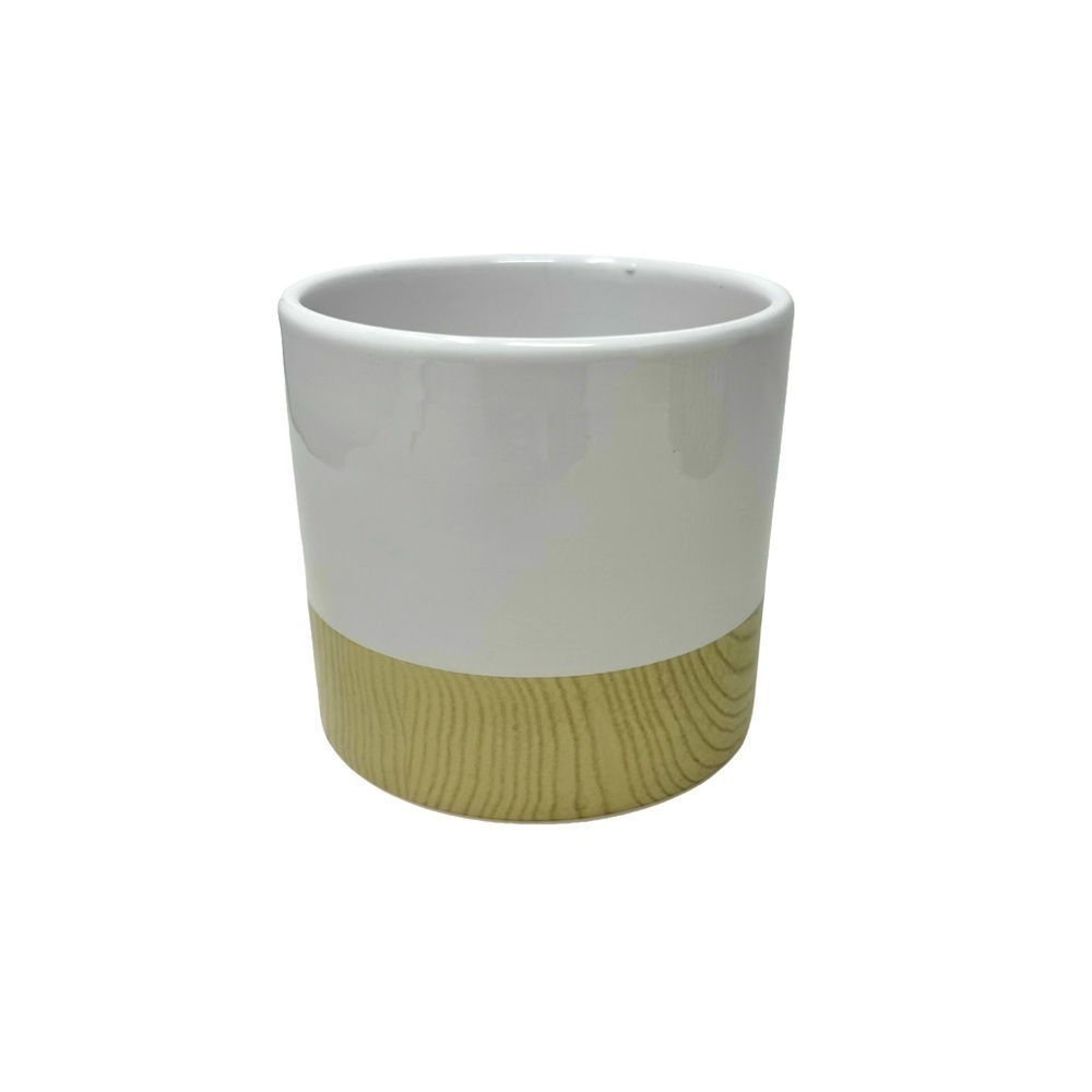 Small Vase | Container | White and Wood Grain Ceramic. 4”